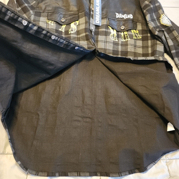 DREAMLAND WAR DUB PLAID/DENIM SHIRT BUTTON  BLACK/GRY PLAID SHACKET MENS 4XL NWT - Picture 4 of 15